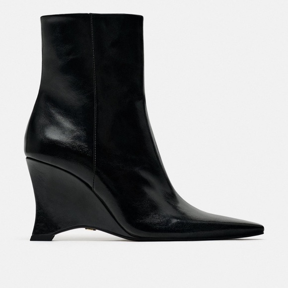 NWT Zara Heeled Wedge Ankle Boots - Picture 2 of 8